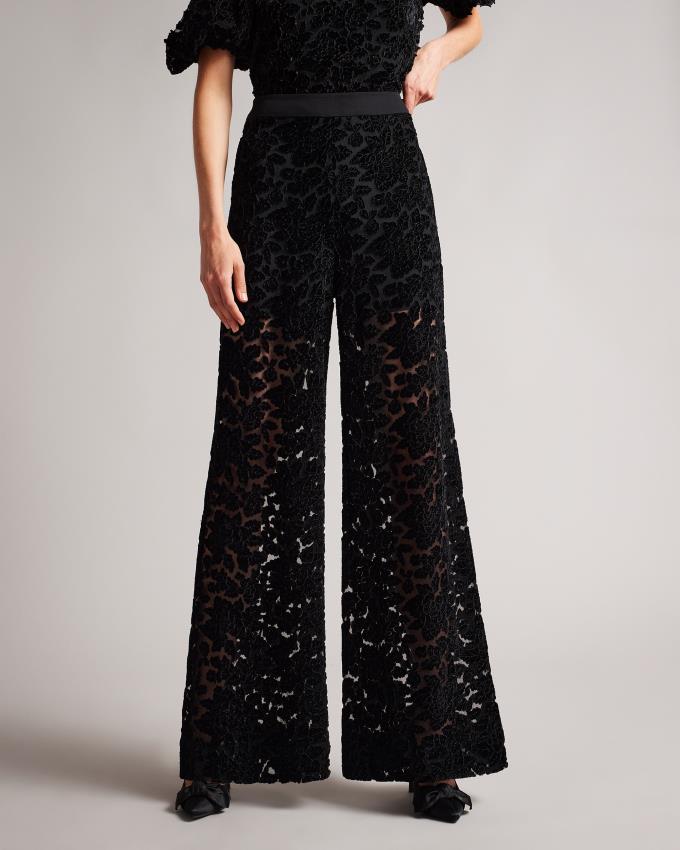 Pantalon Ted Baker Velvet Devoré Wide Leg Noir Femme | RKU-07884036